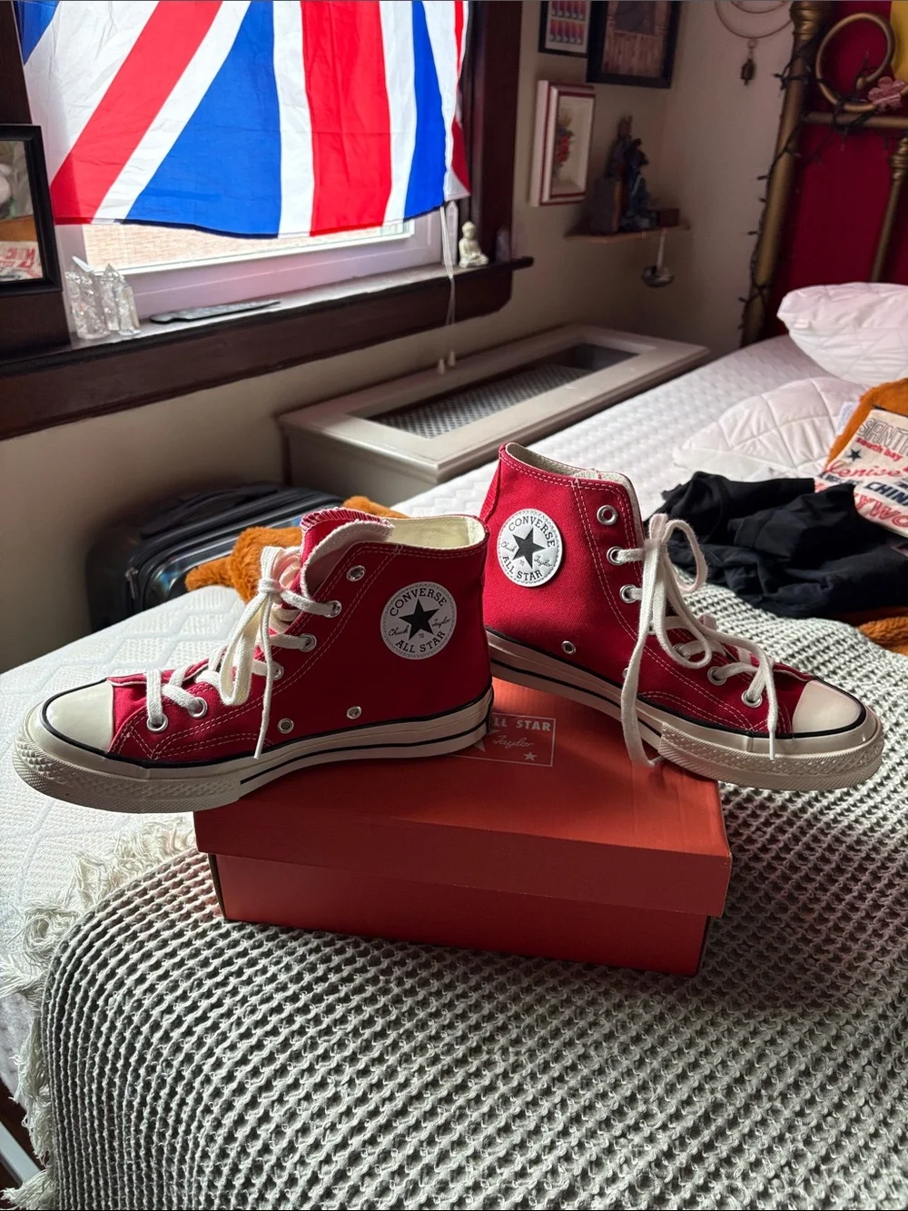 Converse High Top Canvas Sneaker in Red and White - Picture 3 of 5